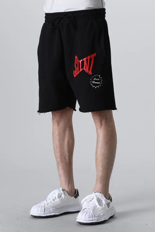 SAINT Mxxxxxx 'SAINT' SWEAT SHORTS/GRY/BLK embroidered SAINT LOGO basic shorts, distressed gray/washed black S-XL, four needles and six threads throughout, produced by a major domestic factory, imported Tajima machine embroidery, washed and distressed, original version